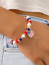 cheap Accessories-Women's Alloy &amp; Acrylic Patriotic Charm Bracelet, Stretch Beaded Bracelet in Multi Pendant Styles for America 250th Celebration, Independence Day and Daily Casual Wear