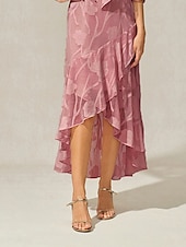  Mujer Vestido maxi Vestido de volante Elegante Diario Vacaciones Invitado a la boda Encaje Multi capa Ajuste regular Floral Sin Mangas Cuello Barco Rosa polvorienta