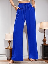 preiswerte weites Bein und hohe Taille-Damen Weites Bein Chinos Urlaub Streetwear Lässig Volle Länge Mittlere Taillenlinie Einfach Kordelzug Tasche Elastischer Bund Bequem Atmungsaktiv Mikroelastisch Täglich Outdoor Streetwear Rote Blau
