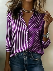 cheap Stripe&amp;Geometric Blouses-Women's Shirt Satin Shirt Print Striped Vacation Fashion Daily Long Sleeve Shirt Collar Regular Tops Daily Holiday Going out Blue Black Army Green Purple Orange Summer Spring Fall