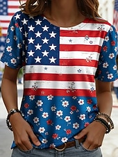  American Independence Day Women's T Shirt Tee Top Print Graphic Flag Stylish Classic Casual Short Sleeve Round Neck Regular Tops Daily Going out Weekend Blue Royal Blue Light Blue Summer Spring
