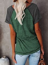 economico Magliette-Per donna Blusa Maglietta Patchwork Blocco di colori Vacanza Vintage Elegante Manica Corta Girocollo Top Regolari Quotidiano Ferie Uscire Bianco Verde Grigio scuro Estate Primavera