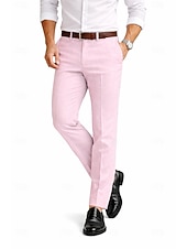 economico Giacche e Completi uomo-Uomo Cotone Lino Pantaloni Eleganti Pantaloni casual Affari Ufficio Vintage Classico &amp; Senza Tempo Formale Bianco Rosa Borgogna Primavera &amp; Estate Pantaloni Tinta unica Vestibilità aderente Lungo