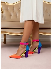 economico Décolleté con tacco largo-décolleté da donna con blocchi di colore multicolore vivaci - tacchi alti con punta a punta arancione acceso e cinturino alla caviglia rosa neon &amp;tacco viola per cocktail party, discoteche &amp;eventi di