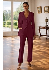 economico Completi da Donna-Per donna Abiti da 3 pezzi Formale Ospite di nozze Crepe Elasticizzato Elegante Vintage Semplice Manica Lunga Lunghezza al pavimento Risvolto a punta