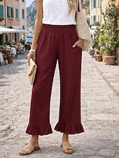  Mulheres Calças de linho de algodão Perna larga chinês Férias Roupa de rua Casual Comprimento total Cintura Média Tecido Bolsos Cintura elástica Conforto Confortável Sem Elasticidade Diário Ao ar