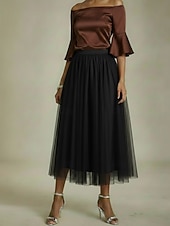 preiswerte Chiffon -Röcke-Damen Chiffonrock Urlaubsrock Elegant Mode Maxi Mittlere Hüfthöhe Röcke Einfach Netz Unelastisch Täglich Straße Amethyst Schwarz Weiß Rote Sommer