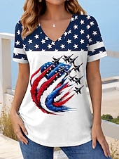 Ziua Independenței Americane Pentru femei Tricou Imprimeu Grafic Steag Stilat Clasic Casual Manșon scurt În V Topuri lungi Zilnic Albastru piscină Mov Trifoi Vară Primăvară