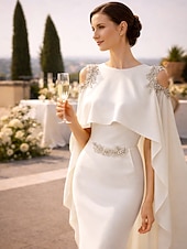 cheap Ball Gown Evening Dresses-Mermaid Trumpet Floor Length Ball Gown with Cape Evening Gown Formal Dress Elegant Maxi Sleeveless Jewel Neck Formal Wedding Guest Capes Stretch Chiffon with Appliques