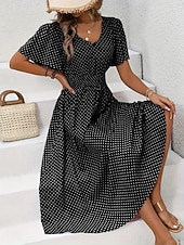 ieftine Rochii florale-Pentru femei Rochii Midi Rochie casual Rochie imprimata Elegant Modă Modern În aer liber Vacanță Ieșire Fit regulat Buline Manșon scurt În V Albastru piscină Negru Galben Roz Îmbujorat Vară Primăvară