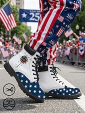 stivali da combattimento patriottici da uomo - stivali con stampa a stella e bandiera per parate, 4 luglio, 250° anniversario degli Stati Uniti e celebrazioni festive