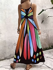 economico Arte &amp; Design Abiti-Per donna Abito maxi Vestito Estivo Abito a trapezio Abito Sottoveste Vacanza Casual Spiaggia Uscire Vestibilità regolare Grafico Blocco di colori Senza Maniche Scollo a V Nero Estate Primavera