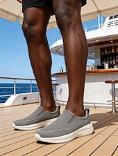 voordelige Heren-Grijze gebreide instapsneakers voor heren – lichtgewicht casual schoenen voor eiland- en cruisevakanties, ademende schoenen voor op reis en in resorts.