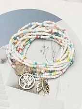 cheap Vacation Accessories-Women's Bohemian Tree of Life Beaded Bracelet – Alloy &amp; Multi-Colored Beads, Perfect for Casual Wear &amp; Beach Vacation Style