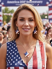 ieftine Accesorii-Set colier și cercei din aliaj pentru femei, modele cu inimioare și stele în mai multe stiluri, bijuterii patriotice, perfecte pentru aniversarea a 250 de ani de la SUA, Ziua Independenței și ținute casual de zi cu zi.