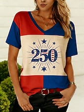  Giorno dell'Indipendenza Americana Per donna Maglietta Stampato Grafico Bandiera Elegante Classico Casual Manica Corta Scollo a V Top Regolari Quotidiano Uscire Weekend Blu Rosso Rosso / blu Estate