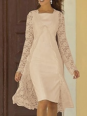 billige Mammas kjolesett-Todelt Linjeform Knelengde Gjestekjole til bryllup Kjole til brudens mor Ermeløs Firkantet hals Elegant Bryllupsgjest Bryllupsfest Kirke Chiffon Blonder Jakke kjoler med Ensfarget