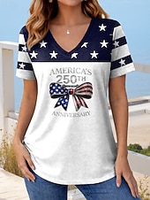  Ziua Independenței Americane Pentru femei Tricou Imprimeu Grafic Steag Stilat Clasic Casual Manșon scurt În V Topuri obișnuite Zilnic Albastru piscină Roșu-aprins Roșu / albastru Vară Primăvară