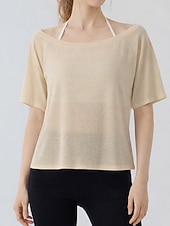  Women's Tee Sports T-Shirt Solid Color Elegant Cute Casual Half Sleeve Boat Neck Off Shoulder Regular Tops Gym Sports Weekend White Yellow Red Apricot Light Blue Summer Spring