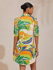 economico Abiti da vacanza-Abito chemisier in raso setoso con stampa paisley in stile boho