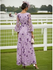 abordables Longitud a la altura del tobillo-Corte A Vestidos Hasta el Tobillo Vestido maxi Vestido de Fiesta Vestido Cóctel Vestido de Madrina Manga Larga Escote en Pico Elegante Vintage Lujoso Formal Invitado a la boda El derby de Kentucky