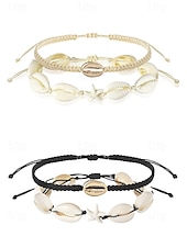 baratos Acessórios de férias-Conjunto de tornozeleiras femininas estilo boêmio com conchas, multicoloridas, ajustáveis, perfeitas para férias na praia e uso casual no dia a dia.