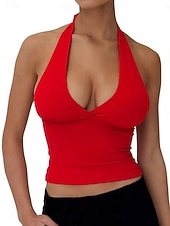 economico Serbatoio Semplice-Per donna Canotta All'americana Maglietta senza maniche Maglietta Senza schiena Tinta unica Grafico Semplice Moda Classico Casual Senza Maniche Scollo a V Top corti Quotidiano Uscire Weekend Nero