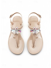 baratos Mulheres-Women's Elegant White Jelly Sandals - Waterproof T-Strap Flip Flops with 3D Flower &amp; Sparkling Rhinestone Decor for Beach Vacations, Summer Weddings &amp; Resort Wear