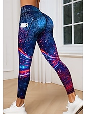 cheap Yoga Leggings &amp; Tights-Independence Day American National Day American Independence Day Women's Casual leggings Gym Leggings Leggings Pockets Stamp Duty Patchwork Pilates Gym Fitness Pants Leggings Star Red / black Dark