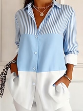 voordelige Strepen- en Geometrische Blouses-Dames Overhemd Knop Afdrukken Grafisch Gestreept Elegant Stijlvol Casual Lange mouw Overhemdkraag Normale tops Dagelijks Streetwear Werk blauw Zomer Lente Herfst