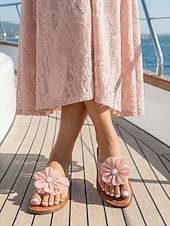 abordables Sandalias deslizantes-Chanclas blancas elegantes con estampado floral para mujer: cómodas sandalias de tiras trenzadas con detalles florales en 3D para viajes en crucero de lujo y fiestas en yate. &amp;lunas de miel en islas