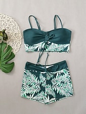 baratos Tankinis-Mulheres Roupa de Banho Tankini Cavado roupa de banho Patchwork Férias Roupa de Praia Gráfico Decote Redondo Sem Manga Fatos de banho