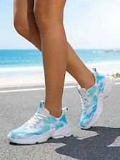 preiswerte Damen Laufschuhe-Damen-Laufschuhe mit Batikmuster und Schnürung – atmungsaktive, leichte Mesh-Sneaker zum Joggen, Strandlaufen und fürs Fitnessstudio &amp;Freizeitkleidung