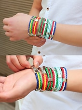 economico Accessori-Bracciale da uomo intrecciato in similpelle, disponibile in diversi colori, ispirato alla bandiera americana, ideale per partite di calcio, tifosi, tifosi di football, per lo spirito di squadra e per un look casual da giorno di partita.