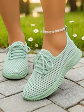 זול סניקרס לנשים-בגדי ריקוד נשים קזו'אל יומי בבית רצועות שטוח בוהן עגולה ספורטיבי יום יומי נוחות רשת לואפר ניאון צהוב שחור לבן