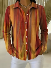  Femmes Chemise gaufrée Chemisier Boutons Imprimé Rayé Vacances Quotidien Occasionnel manche longue Col de chemise Hauts Réguliers Quotidien Extérieur Fête Bleu Jaune Violet Été Printemps Automne