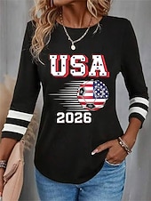  World Soccer Match 2026 Women's T Shirt Print Graphic Soccer Team Vintage Fashion Stylish Long Sleeve Crew Neck Round Neck Regular Tops Daily Weekend Blue Black Red Green Spring Fall Winter