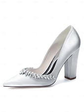 cheap Bride-Women's Nude Chunky Heeled Wedding Shoes with Crystal Detail - Elegant Bridal Heels for Garden Weddings