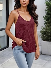abordables Réservoir Simple-Femmes Débardeur T-shirt sans manches T-shirt Paillettes Couleur Unie Mode Classique Occasionnel Sans manches Col en V Hauts Réguliers Quotidien Sortir Week-end Blanche Rose Claire Vin Dorée Ét