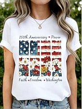 cheap Independence Day Top-American Independence Day Women's T Shirt Print Graphic Letter American Flag Stylish Classic Casual Short Sleeve Crew Neck Regular Tops Daily Black White Red Navy Blue Beige Summer Spring