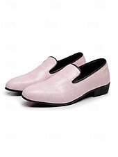 tanie Loafery-Męskie jasnoróżowe mokasyny z wytłoczonym wzorem krokodyla, minimalistyczny, wsuwany design, wyrafinowany, elegancki styl, idealne na wesela i formalne wyjścia