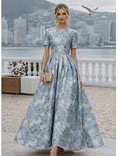  A-linje Ankellengde Formell kjole Cocktailkjoler Elegant Kortermet Båthals Bryllup Cocktailfest Jacquard med Plissert