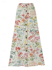 זול חצאיות קז'ואל-בגדי ריקוד נשים חצאית לחופשה אופנתי יום יומי מקסי מותניים גבוהים חצאיות פרחוני אותיות דפוס קשיח יומי רחוב לבן צהוב ורוד מסמיק קיץ פוליאסטר