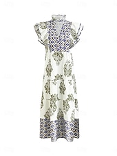 abordables Robes Boho-Femmes Robe Midi Robe bohème Robe Vintage Robe Décontractée Robe Fleurie Élégant Mode Moderne Extérieur Vacances Sortir Coupe régulière Fleuri Manche Courte Col en V Bleu Jaune Rouge Été Printemps