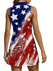 Χαμηλού Κόστους Φόρεμα Γυναικών-Ημέρα της ανεξαρτησίας 250ή επέτειος της Αμερικής Γυναικεία Γραφική Εθνική Σημαία Αθλητικό φόρεμα Φόρεμα πόλο τένις Αμάνικο Τρίμηνο φερμουάρ Ελαστικό Σκούπισμα ιδρώτα Αναπνέει Πετόσφαιρα Τέννις Γκολφ