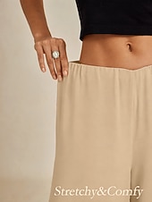 halpa Suorat Housut-Naisten Leveä reisi Tyylikäs Täyspitkä Keskivyötärö Yhtenäinen väri Tavallinen Monitaso Elastinen Päivittäin Työ Muodollinen Minkki Kesä Kevät Syksy Loose Fit