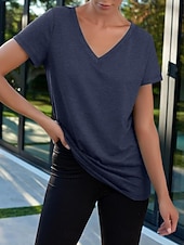 economico T-shirt semplice-Per donna Maglietta Semplice Moda Elegante Classico Manica Corta Scollo a V Top Regolari Quotidiano Uscire Weekend Bianco Rosa Vino Blu marino Albicocca Estate Primavera