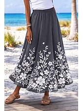 preiswerte Grafische Röcke-Damen Urlaubsrock Elegant Mode Lässig Maxi Hohe Taille Röcke Blumen Grafik Tasche Druck Mikroelastisch Täglich Strand Blau Schwarz Rosa Grün Sommer