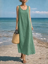 economico Vestiti-Per donna Abito maxi Finto cotone e lino Abito a Tubino Abito Estivo Abito Sottoveste Casual Spiaggia Quotidiano Vestibilità comoda Semplice Senza Maniche Collo a U Blu blu navy Giallo Rosso Estate