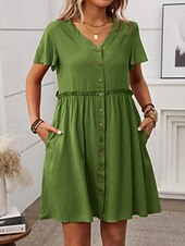 baratos Vestido branco-Mulheres Minivestido vestido de praia Vestido casual Elegante Moda Moderno Ao ar livre Férias Para Noite Normal Tecido Manga Curta Decote V Preto Vinho Azul Marinha Verde Verão Primavera